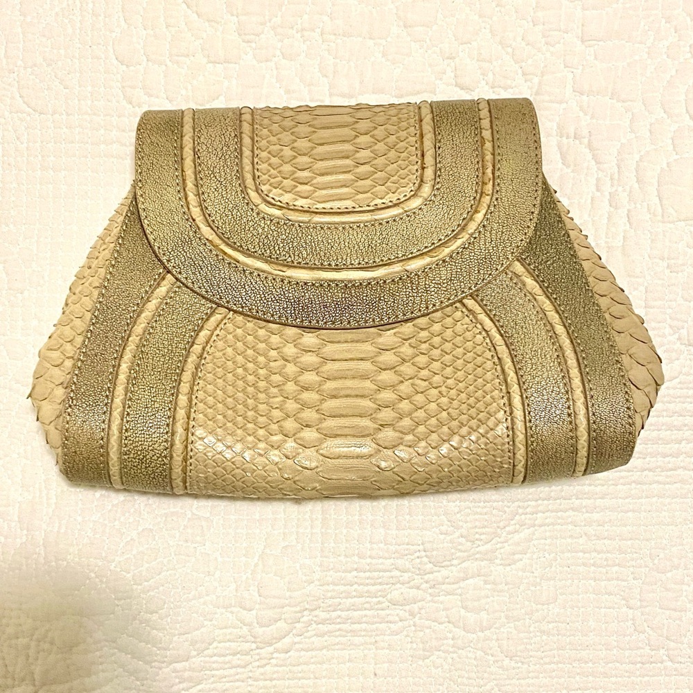 Gold Textured Clutch Bag - Women